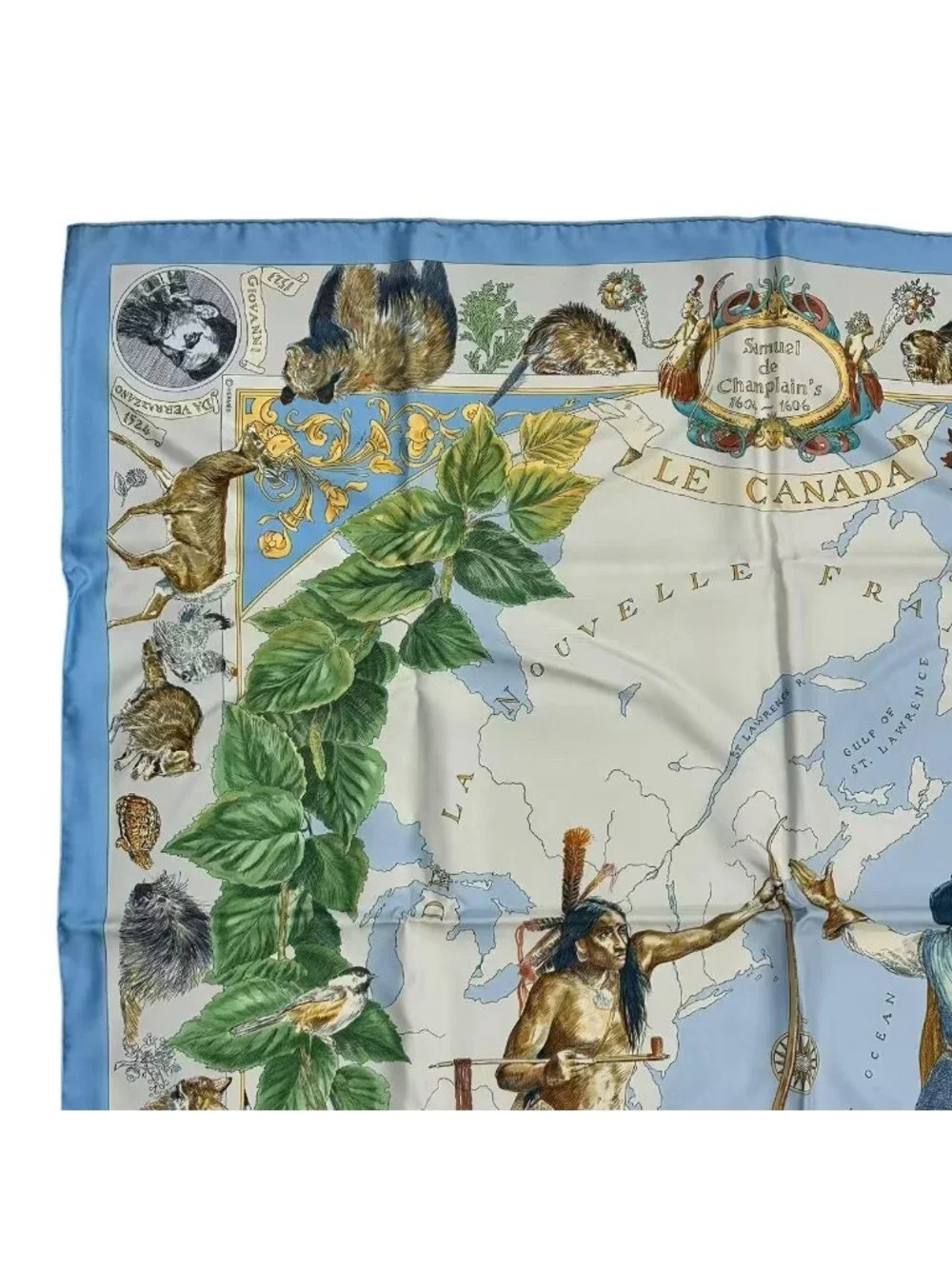Hermes Scarf Silk Carre 90 le Canada Blue